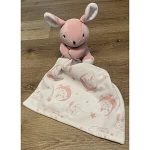 Bon Bebe Bunny Rabbit Lovey Moon Stars Baby Plush Blanket Pink White Velour